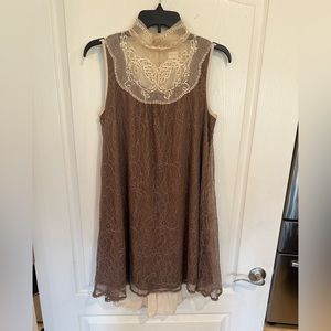 Altar’d State women’s mock neck Lace mesh embroidered Mini Dress size small